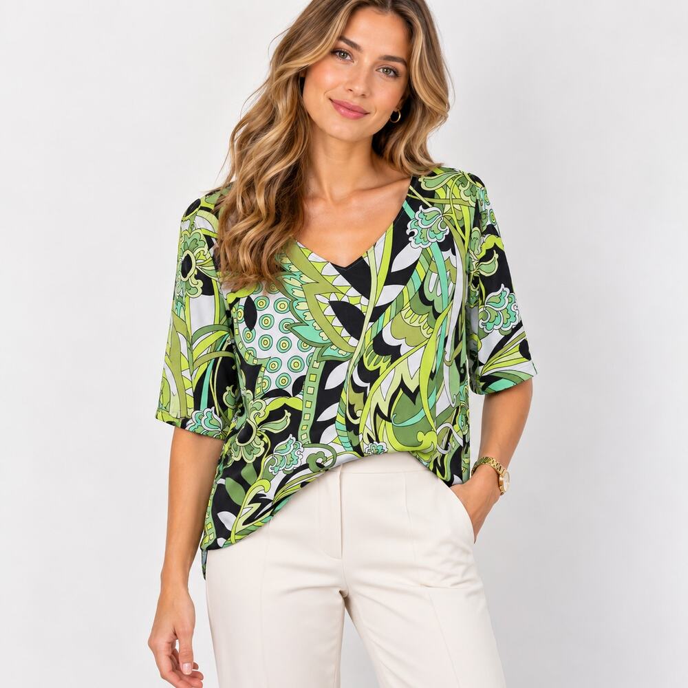 Susan Graver Liquid Knit Blouse Women's Size 2X Green Office Casual Vacation